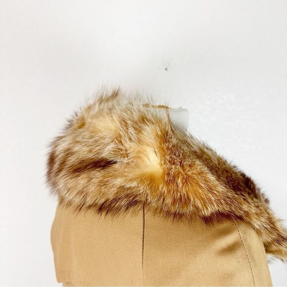 Vintage 1970 Penny Lane Racoon Fur Trim Coat Jacket Winter Waist Tie Trench - Picture 9 of 11